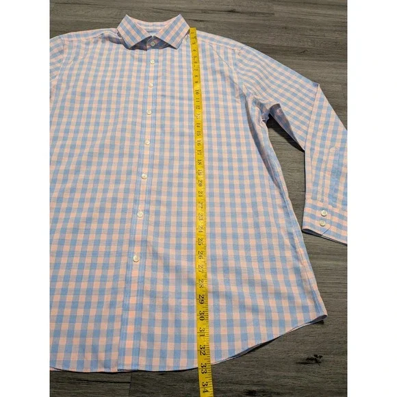 Charles Tyrwhitt Men's Pink Blue Checkered Non Iron Slim Shirt Size 17.5-35 - Picture 4 of 7